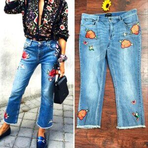 Who What Wear Floral Embroidered Cropped Jeans, Size 10, Excellent Condition